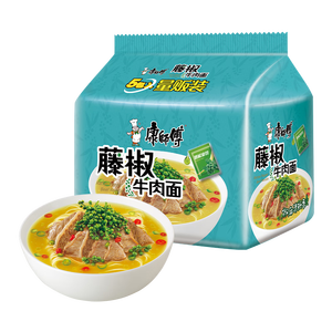 康师傅 方便面 经典藤椒牛肉面五连包103g*5 泡面袋装速食 方便食品