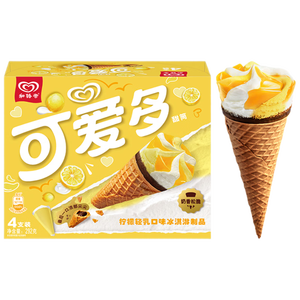 可爱多【曾舜晞推荐】甜筒柠檬轻乳口味冰淇淋雪糕冰激凌73g*4支