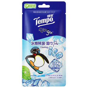 得宝（TEMPO）Pingu联名 0酒精冰感毛巾 凉感湿巾1片*1包 户外便携装 清凉湿巾