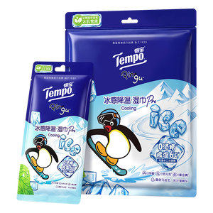 得宝（TEMPO）Pingu联名 0酒精冰感毛巾 凉感湿巾1片*4包 户外便携装 清凉湿巾