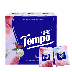 得宝（TEMPO）国际大师调香 玫瑰之域 对半撕手帕纸4层7张*12包  XL码纸巾小包
