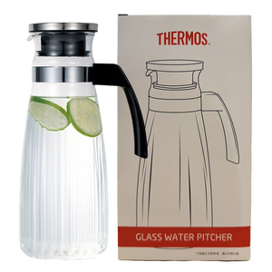 膳魔师（THERMOS）玻璃杯家用把手冷水壶耐热1.3L大容量凉水果汁桶TCG2C-1300-S-WS