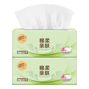 清风纸巾抽纸4层加厚320张棉柔亲肤面巾纸卫生餐巾纸纸抽家用实惠装 4层 320张*2包