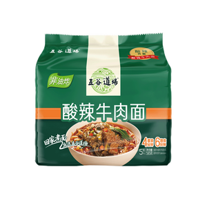 五谷道場非油炸方便面 陆虎同款 酸辣牛肉面5连包速食泡面119g*5包 免煮
