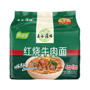 五谷道場 非油炸方便面 陆虎同款 红烧牛肉面五连包100g*5袋 速食网红泡面