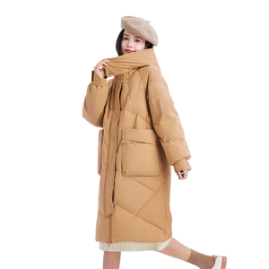 雪中飞冬新款女士中长款羽绒服百搭时尚休闲气质大口袋保暖舒适 姜黄色|3045 L /165/88A