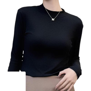 卡慕乐2025新款女士纯色时尚百搭显瘦打底衫春秋半高领 黑色 L 100-120斤