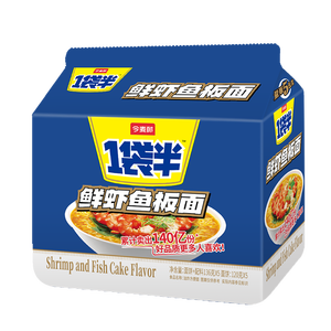 今麦郎方便面一袋半 泡面袋装大面块速食宵夜 鲜虾鱼板味五连包