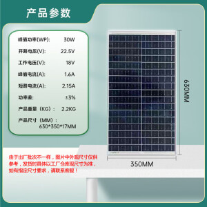 太阳能光伏发电板12v电池板充电板50W100W200W300W铅酸锂电池通用 18V30W