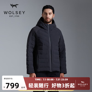 WOLSEY邓恩高尔夫鹅绒羽绒服保暖防寒连帽款户外轻量化羽绒服男士 暗夜黑色 3XL (190)