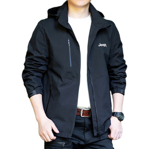 JEEP吉普夹克男士外套春秋季休闲连帽宽松冲锋衣服男装 灰色 XL