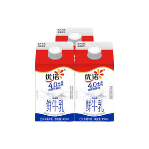 优诺（yoplait）4.0+优质乳蛋白鲜牛奶巴氏杀菌鲜奶450ml*3 营养早餐 低温牛乳