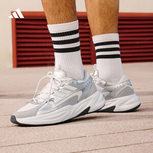 adidas「波波鞋」OZWAVE厚底休闲老爹鞋男女阿迪达斯轻运动 晶白/金属银/浅灰   45  