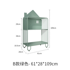 祖赛卧室简易铁艺置物架小房子靠墙落地儿童书架绘本收纳书柜飘窗移动 绿色双层