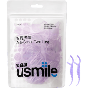 usmile笑容加 小海马牙线棒（双线抗龋）200支/袋 舒适洁齿 超细牙签