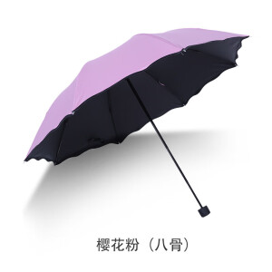 雨逅拾光遇水开花晴雨两用雨伞黑胶防晒遮阳伞女士礼品伞可印logo 8骨手动黑胶(樱花粉)