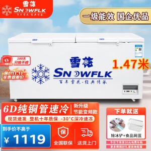 雪花（SNOWFLK）冰柜商用家用冷柜卧式大容量全冷冻柜展示柜 【598数显】单温扩容款丨一级能效 空柜温度可达-30度丨铜管速冷低耗