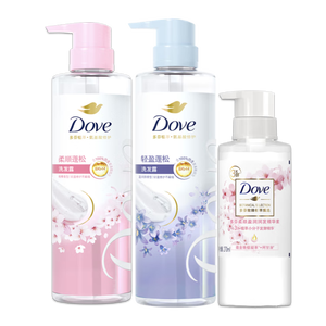 多芬（Dove）无硅油柔顺蓬松氨基酸洗发水470mlx2樱花+蓝风铃 送洗发水200g