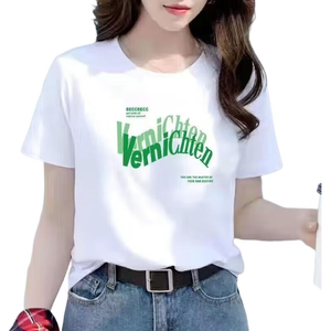 时尚印花短袖t恤女2025夏季新款宽松正肩小众印花半袖百搭上衣T恤 橙子饮料五分袖圆T白色 3XL