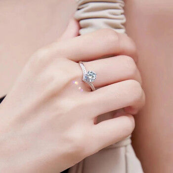 蒂瑞珂d色莫桑钻s925银女士一克拉钻戒指求婚钻戒女结婚生日情人节