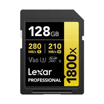 Lexar雷克沙SD卡相机内存卡V60 UHS-II高速单反相机存储大卡sd卡 128G 1800x 读280MB 写210MB