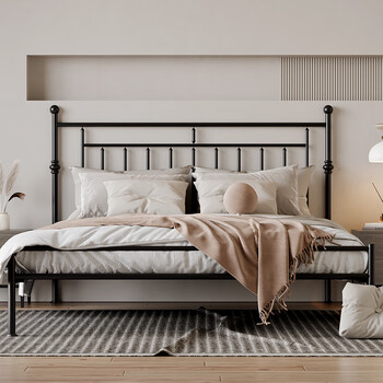 天坛铁艺床环保公主床婚床北欧ins简约复古双人钢木床高低架可调节150