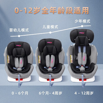 babybay儿童安全座椅0412岁汽车用婴儿宝宝可坐可躺360度旋转isofix硬