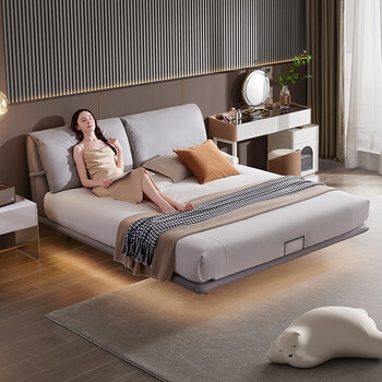 芝华仕科技布床意式简约悬浮双人主卧布艺婚床c325款暖白色18米