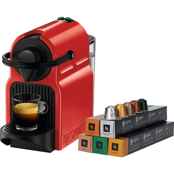 Nespresso 雀巢胶囊咖啡机套装 Inissia系列 全自动家用意式进口咖啡机 含50颗咖啡胶囊 C40 红色及温和淡雅5条装