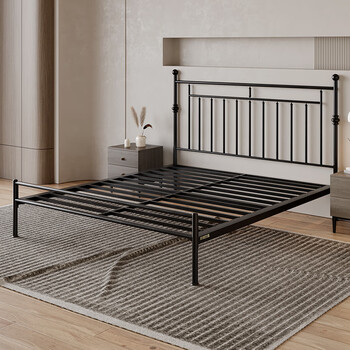 天坛铁艺床环保公主床婚床北欧ins简约复古双人钢木床高低架可调节150