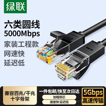 ������UGREEN�� ��������CAT6��ǧ�װ�о˫�ʷ���������8о ���̼��ü�ص��Կ������������� ��ɫ��Բ�ߣ� 3��