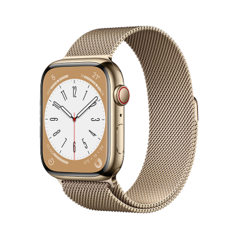 Apple Watch Series 8 智能手表GPS + 蜂窝款41毫米金色不锈钢表壳金色米兰尼斯表带MNJG3CH/A