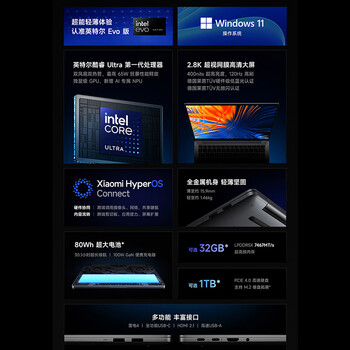 СױʼǱ  RedmiBook Pro 14 2024 ѹUltra5 2.8K120hzˢ ᱡ(32G 1T)