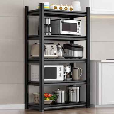 sj 厨房置物架落地多层黑色碳钢烤漆储物架微波炉架收纳架货架家用
