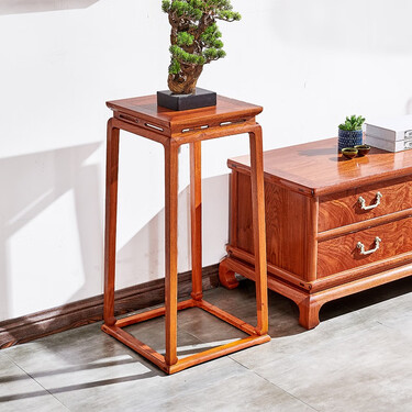 木果果木 红木家具 缅甸花梨(学名:大果紫檀)明式空灵花架 镂空束腰花