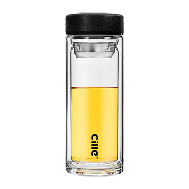 玻璃杯双层大容量喝水杯子男女车载便携隔热耐高温泡茶杯500毫升黑色