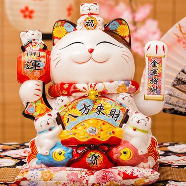 侑家良品 12寸白瓷风水招财猫家居家装摆件店铺开业收银台客厅礼品