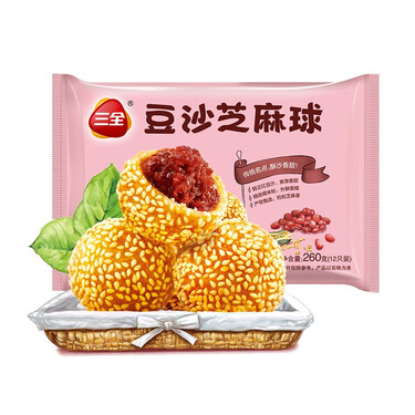 三全 豆沙芝麻球 260g*3袋 共36只 儿童早餐 豆沙馅 速冻面点 油炸