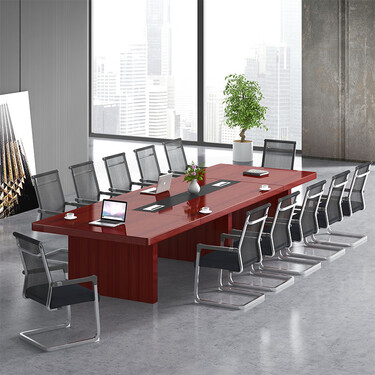 奈高会议桌长桌贴实木皮会议台油漆洽谈桌接待椭圆条形简约现代板式桌