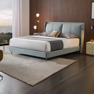 雅兰真皮床 现代简约轻奢风主卧大床软包靠背双人床 维利亚 1.8*2.0m