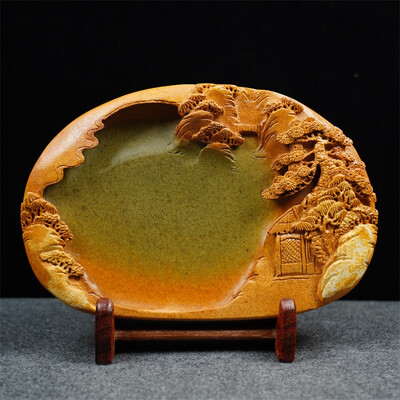 砚台端砚正宗肇庆天然原石实用精品人工浮雕绿端 k520(10寸)