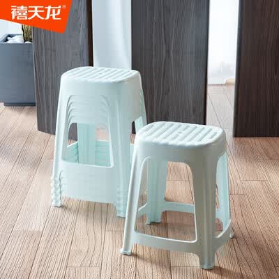 禧天龙加厚防滑耐磨家用餐椅 休闲板凳 方凳大号换鞋凳子条纹塑料凳子