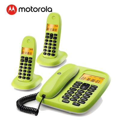 摩托罗拉(Motorola)数字无绳电话机 无线座机 子母机一拖二 办公家用 中文显示 双免提套装CL102C(青柠色)