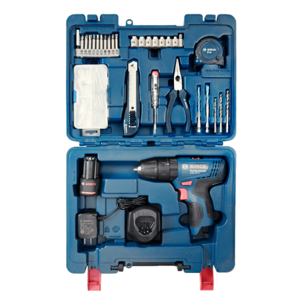 博世（BOSCH）GSB 120-LI 12V锂电电动螺丝刀冲击钻工具箱（84附件+手动工具）