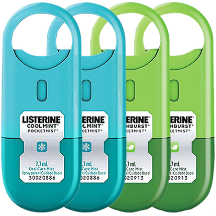 李施德林 (Listerine) 口喷冰蓝+清凉7.7mL*4支装便携口腔喷雾口气清新剂