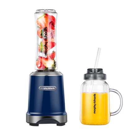 摩飞电器（Morphyrichards） 摩飞果蔬榨汁机便携式随行果汁机水果蔬菜碎冰搅拌机配梅森杯双杯600ML大容量榨汁杯MR9500 蓝色【双杯双盖】