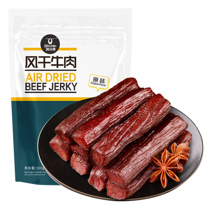 科尔沁 手撕风干牛肉干 原味500g 量贩装 休闲零食肉干肉脯年货礼品特产