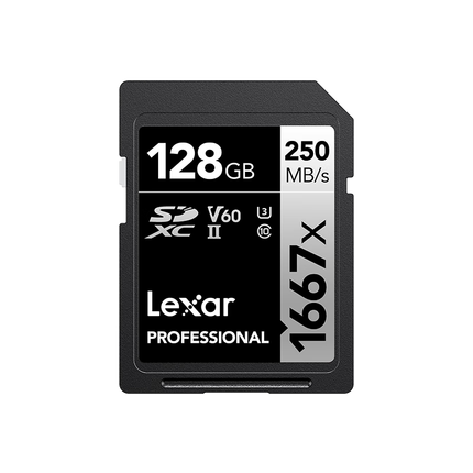 雷克沙(Lexar)128GB SD存储卡 U3 V60 4K数码相机内存卡 读250MB/s 写120MB/s 双排金手指(1667x Pro)
