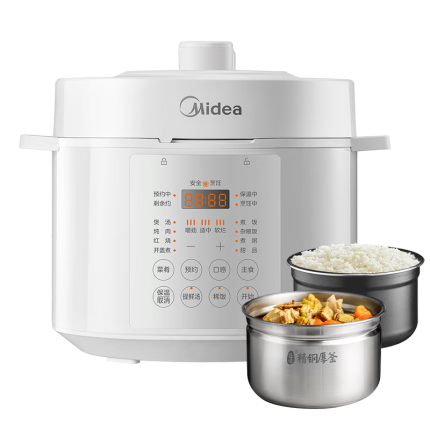 美的（Midea）0涂层精钢厚釜电压力锅5L双胆全自动智能预约 高压锅煲汤煮小米粥锅MY-E5622电饭煲4-6人