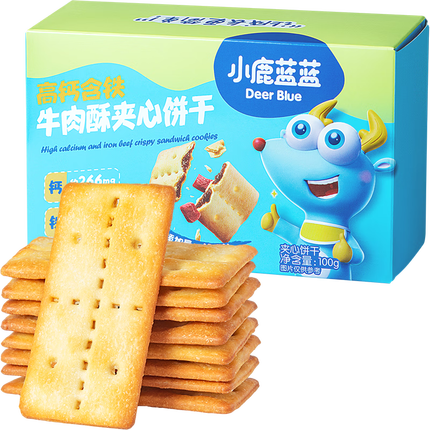 小鹿蓝蓝 牛肉酥夹心饼干 高钙含铁 儿童零食饼干薄脆儿童爱吃 100g